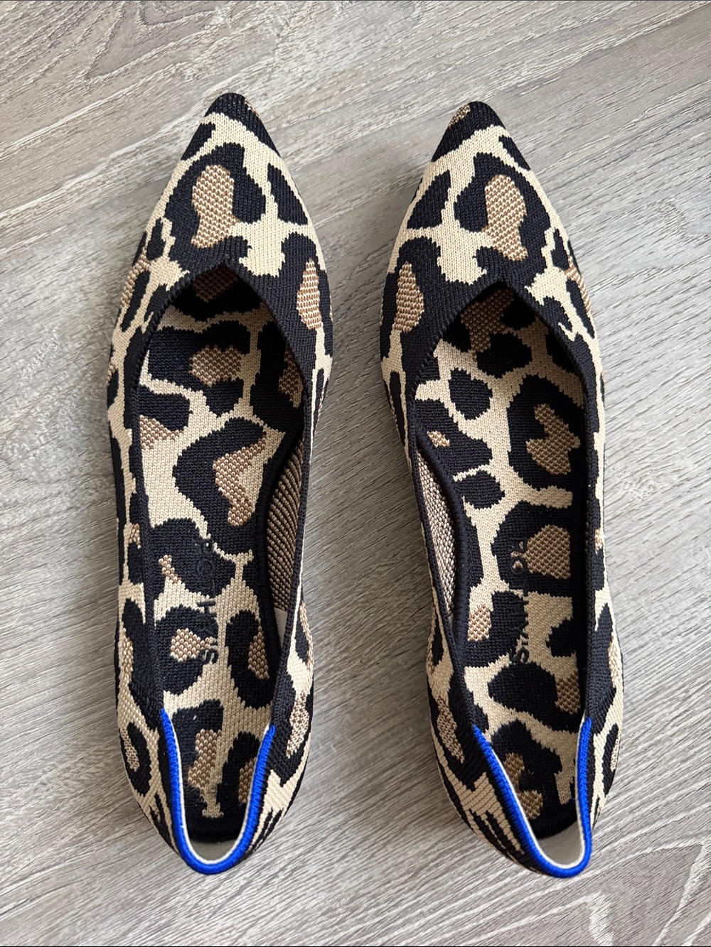 Rothy's Leopard-Print Pointed Knit Flats in Beige, Black & Brown